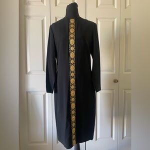 The Look New York | Vintage black sheath dress. Brocade ribbon trim. 1960s ILGUW